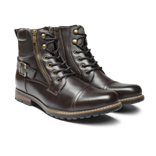 Men's Side Zipper Motorcycle Combat Boots - DARK BROWN - 5